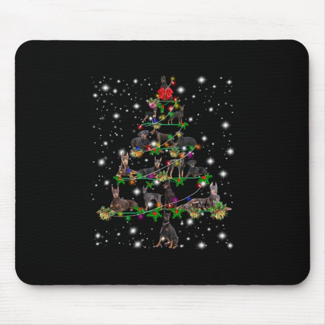 Doberman Weihnachtsbaum bedeckt durch Blitzlicht Mousepad (Vorne)
