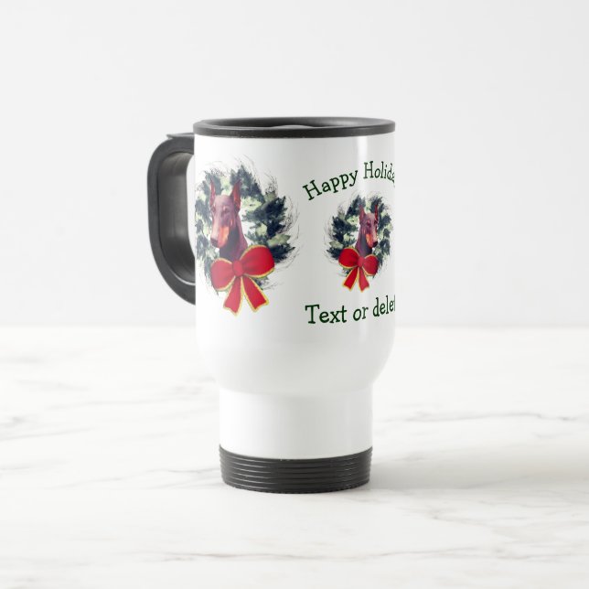 Doberman Weihnachtsfeiertag Personalisiert Reisebecher (Vorderseite Links)