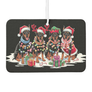 Doberman-Weihnachtsmannmütze gegen elf Weihnachtsb Autolufterfrischer
