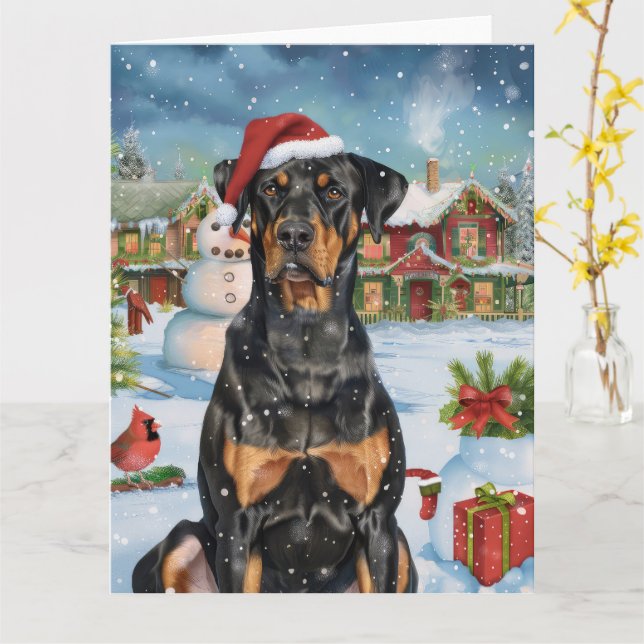 Doberman Winter Wonderland Christmas Joy Karte (Gelbe Blume)
