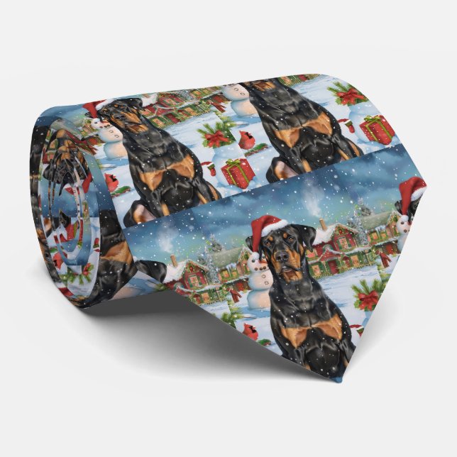 Doberman Winter Wonderland Christmas Joy Krawatte (Gerollt)