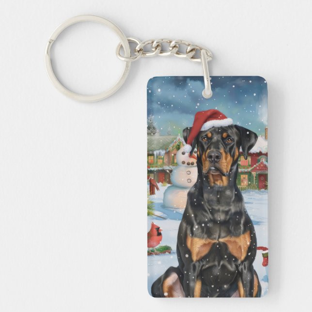 Doberman Winter Wonderland Christmas Joy Schlüsselanhänger (Vorderseite)