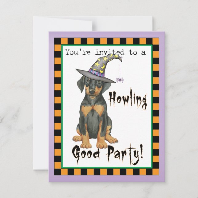Doberman Witch Einladung (Vorderseite)
