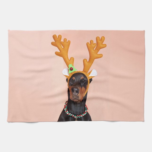 Doberman with Horns of a Deer Geschirrtuch (Horizontal)