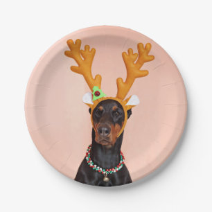 Doberman with Horns of a Deer Pappteller