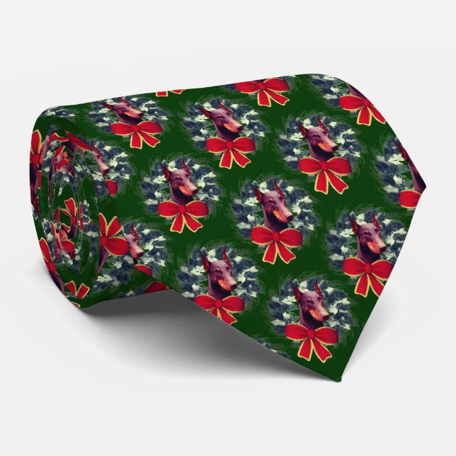 Doberman Wreath Christmas Holiday Krawatte (Gerollt)