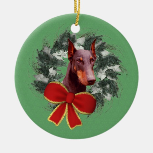 Doberman Wreath Holiday Dog Ornament (Vorne)