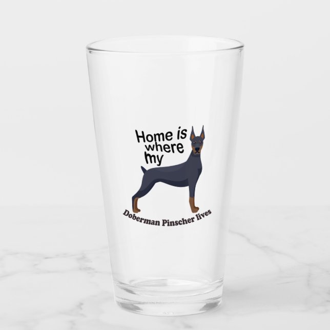 Doberman Zuhause Glas (Vorderseite)