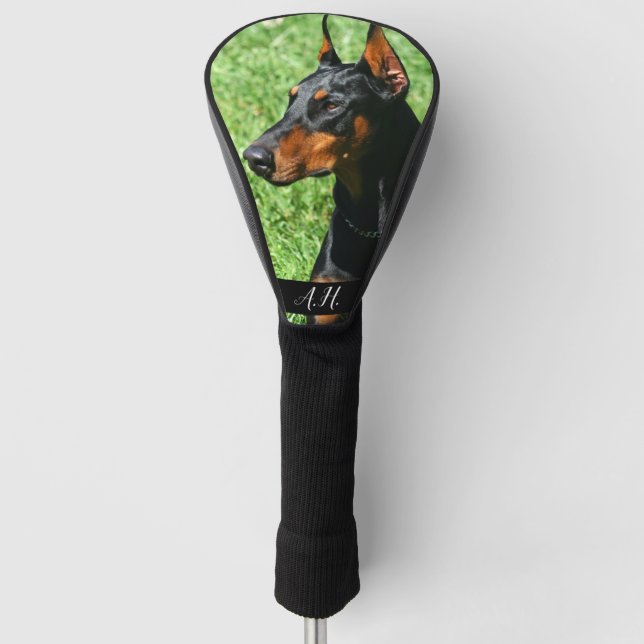 Dobermand Pinscher Hund mit Monogramm Golfkopfdeck Golf Headcover (Vorderseite)