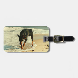 Dobermann am Strand-Malerei-Bild Gepäckanhänger