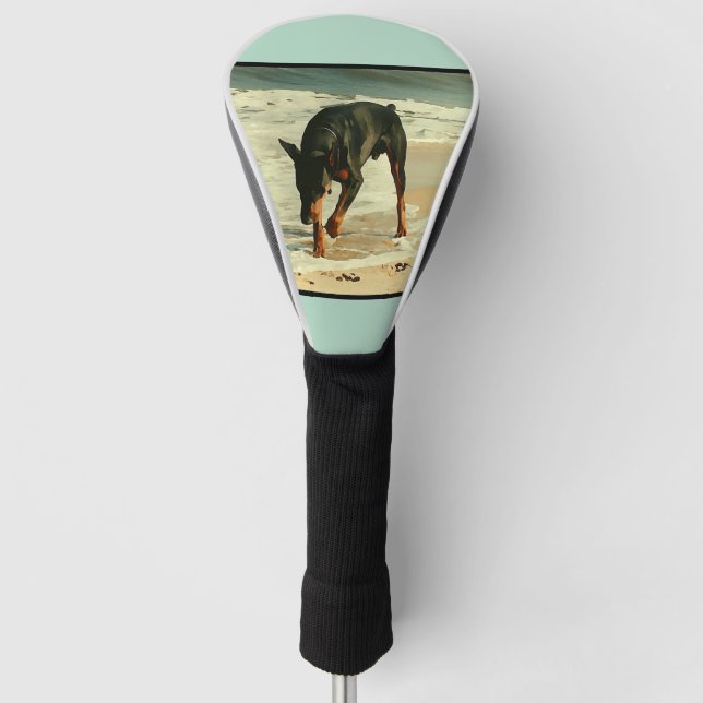 Dobermann am Strand-Malerei-Bild Golf Headcover (Vorderseite)