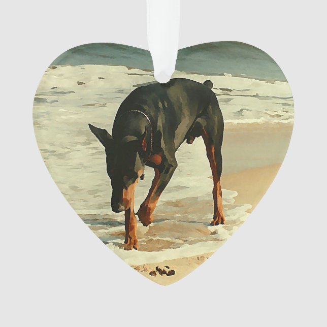 Dobermann am Strand-Malerei-Bild Ornament (Vorderseite)