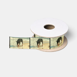 Dobermann am Strand-Malerei-Bild Satinband