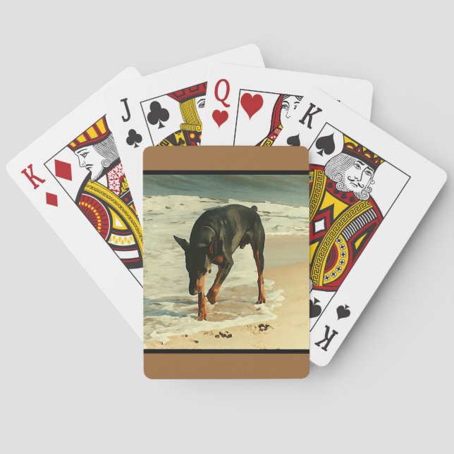 Dobermann am Strand-Malerei-Bild Spielkarten (Rückseite)