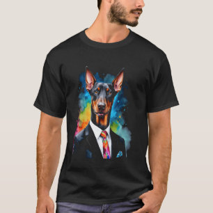 Dobermann-Anzug-Hund Bunt Lustig Tierkunst-Druck T-Shirt
