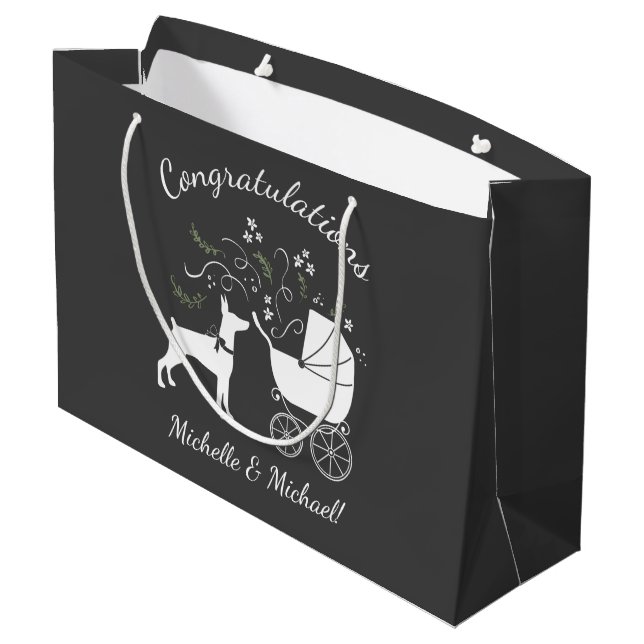 Dobermann Dog Babydusche Welpe Dobermann Pinscher Große Geschenktüte (Rückseite Schrägansicht)