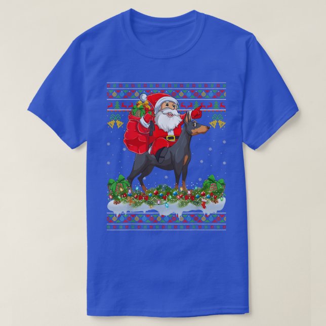Dobermann Dog Lover Ugly Santa Riding Dobermann Ch T-Shirt (Design vorne)