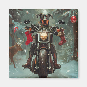 Dobermann fährt Motorrad Weihnachten Magnet