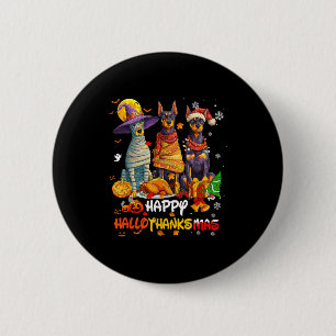 Dobermann Froher Hallothanksmas Hunde Liebhaber We Button