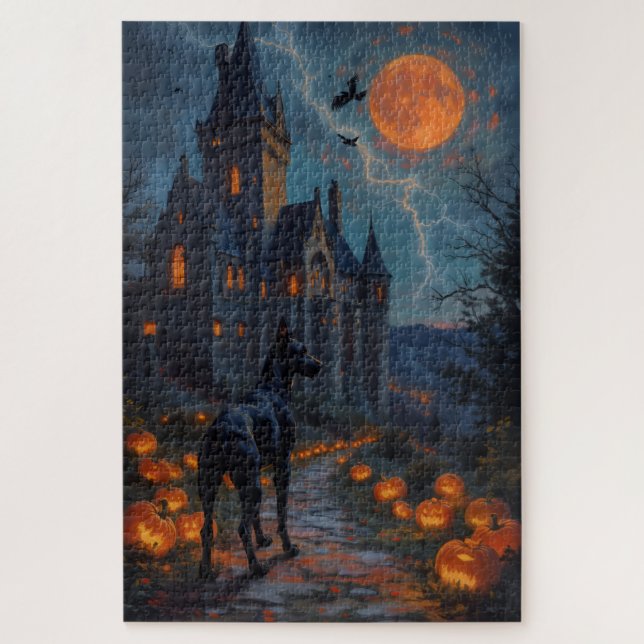 Dobermann-Gotik-Schloss-Halloween-Kunstwerk (Vertikal)