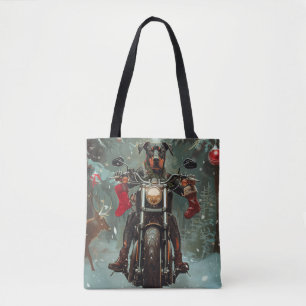 Dobermann-Hund fährt Motorrad Weihnachten Tasche