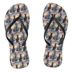 Dobermann-Hund im Schnee Weihnachten Flip Flops