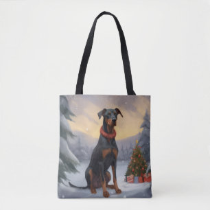 Dobermann-Hund im Schnee Weihnachten  Tasche