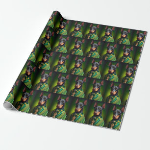Dobermann-Hund in St. Patrick's Day-Kleidung Geschenkpapier