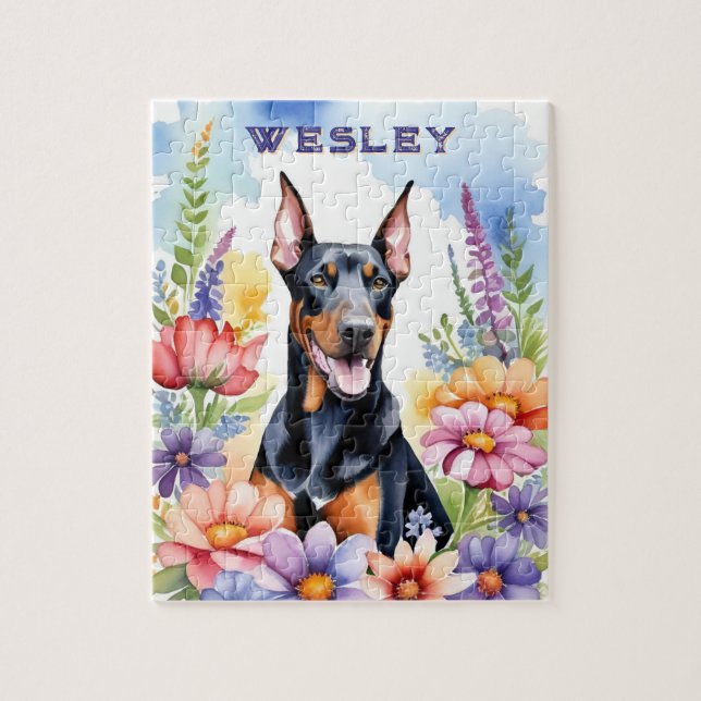 Dobermann-Hund Lebendige Wasserfarbe Haustier (Vertikal)