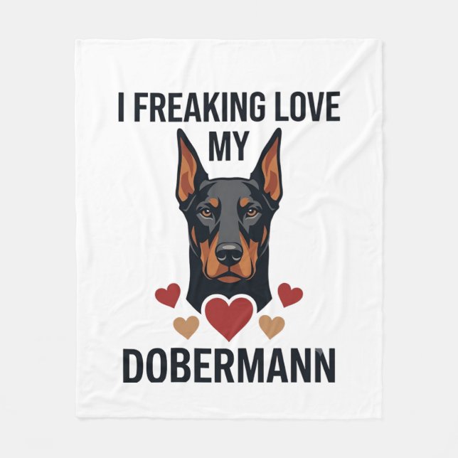 Dobermann Hund mit roten Herzen_1 Fleecedecke (Vorderseite)