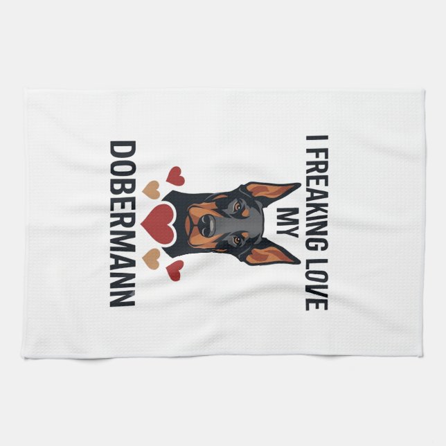 Dobermann Hund mit roten Herzen_1 Geschirrtuch (Horizontal)