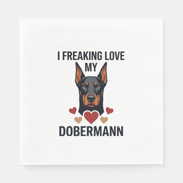 Dobermann Hund mit roten Herzen_1 Serviette (Vorderseite)