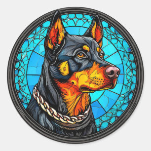 🐕 Dobermann-Hund Mutige Wache Rasse Portrait Kuns Runder Aufkleber