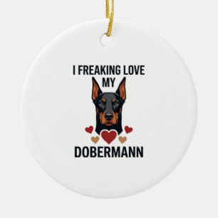 Dobermann Hund rote Herzen lieben_1 Keramik Ornament