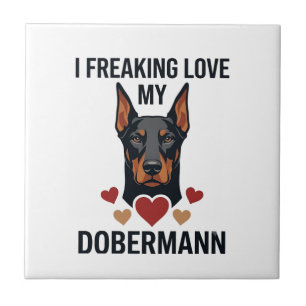 Dobermann Hund rote Herzen total verliebt_1 Fliese