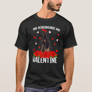 Dobermann Hund Rote Rose Blume Dobermann Valentins T-Shirt