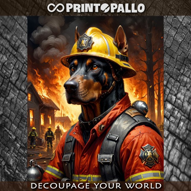 Dobermann Hund Schauspiel als Feuerwehrmann - Seidenpapier (Von Creator hochgeladen)