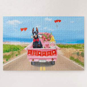 Dobermann-Hund Valentinstag LKW Herzen