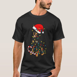 Dobermann-Hund Weihnachtsbeleuchtung Weihnachtsman T-Shirt