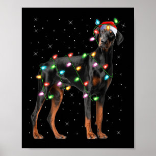 Dobermann-Hund-Weihnachtslichter Santa Haustier Hu Poster