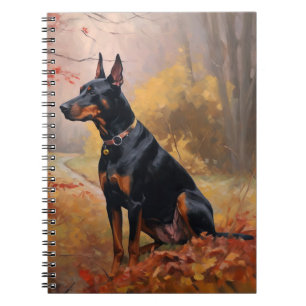 Dobermann im Herbst inspiriert durch fallende Blät Notizblock
