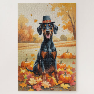 Dobermann im Herbstlaub-Erntedank-Kunst