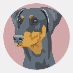 Dobermann-Kopf, Blau, Uncropped Runder Aufkleber
