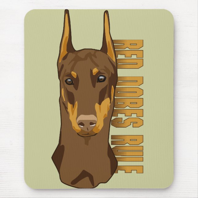 Dobermann-Kopf, rote Dobes Regel Mousepad (Vorne)