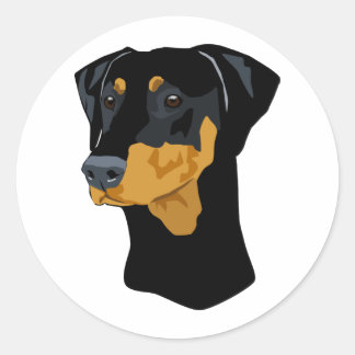 Dobermann-Kopf, Schwarzes, Uncropped Runder Aufkleber