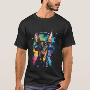 Dobermann Kopfhörer Hund Lustige Tierkunst Grafik T-Shirt
