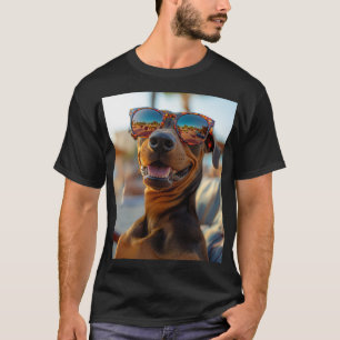 Dobermann mit coolem Sommerlook T-Shirt