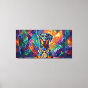 Dobermann mit Goldkette Pop Art Portrait Leinwanddruck