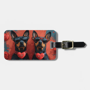 Dobermann mit Herz Rosen Valentinstag Gepäckanhänger