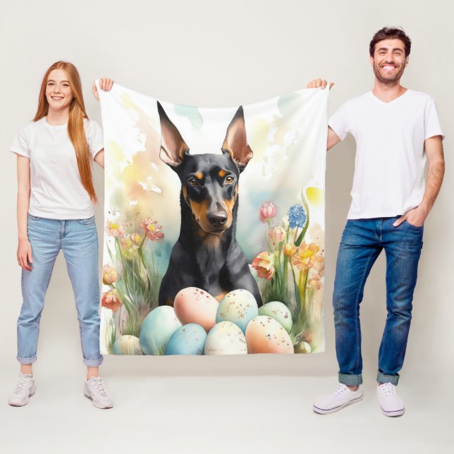 Dobermann mit Ostereiern Fleecedecke (Beispiel)